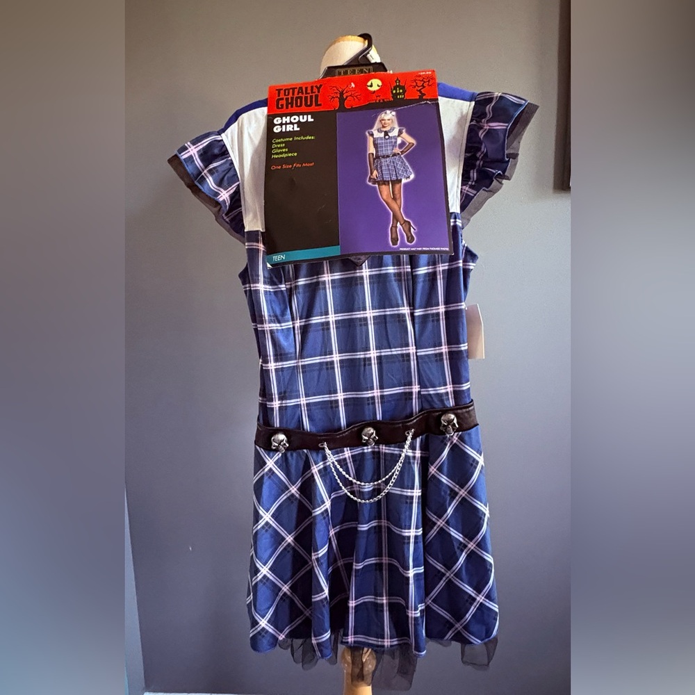 Totally Ghoul Blue Plaid Girls' Costume Dress